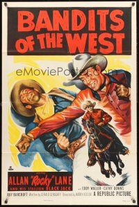 9e117 BANDITS OF THE WEST 1sh '53 Allan Rocky Lane & his stallion Black Jack, cool western art!