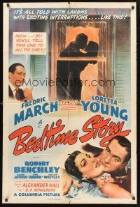 9e133 BEDTIME STORY style B 1sh '41 great artwork of Fredric March & sexy Loretta Young!