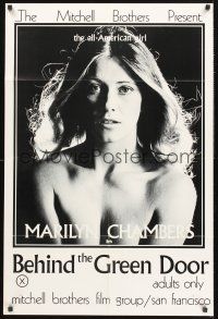9e136 BEHIND THE GREEN DOOR 1sh '72 Mitchell bros' classic, c/u of sexy naked Marilyn Chambers!