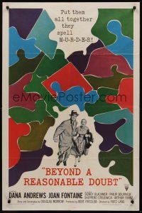 9e147 BEYOND A REASONABLE DOUBT 1sh '56 Fritz Lang noir, art of Dana Andrews & Joan Fontaine!