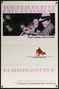 9e194 BONNIE & CLYDE 1sh '67 notorious crime duo Warren Beatty & Faye Dunaway!