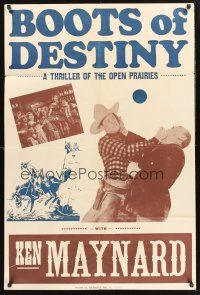 9e196 BOOTS OF DESTINY 1sh R40s cowboy Ken Maynard in a thriller of the open prairies!