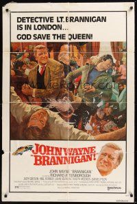 9e203 BRANNIGAN 1sh '75 Douglas Hickox, great art of fighting John Wayne in England!