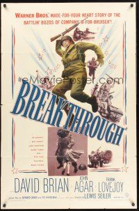 9e208 BREAKTHROUGH 1sh '50 John Agar, World War II battlin' bozos!