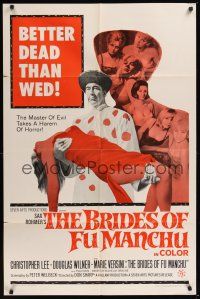 9e211 BRIDES OF FU MANCHU 1sh '66 Asian villain Christopher Lee, Better dead than wed!