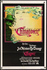 9e258 CHINATOWN 1sh '74 art of Jack Nicholson & Faye Dunaway by Jim Pearsall, Roman Polanski!