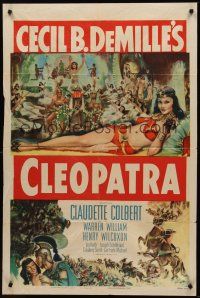 9e265 CLEOPATRA 1sh R52 sexy Claudette Colbert as the Princess of the Nile, Cecil B. DeMille