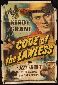 9e270 CODE OF THE LAWLESS 1sh '45 Kirby Grant in western action, Fuzzy Knight, Jane Adams!