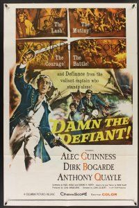 9e300 DAMN THE DEFIANT 1sh '62 art of Alec Guinness & Dirk Bogarde facing a bloody mutiny!