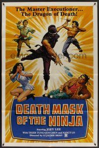9e317 DEATH MASK OF THE NINJA 1sh '87 cool ninja art, the master executioner, dragon of death!