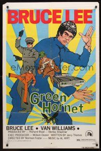 9e464 GREEN HORNET red title style 1sh '74 cool art of Van Williams & giant Bruce Lee as Kato!