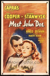 9e002 MEET JOHN DOE 1sh R40s art of Gary Cooper & Barbara Stanwyck, directed by Frank Capra!