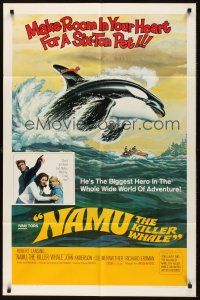 9e656 NAMU THE KILLER WHALE 1sh '66 Lee Meriwether, Robert Lansing, great killer whale art!