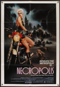 9e660 NECROPOLIS 1sh '86 art of sexy LeeAnne Baker on motorcycle w/zombies!
