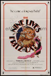 9e675 NINE LIVES OF FRITZ THE CAT 1sh '74 AIP, Robert Crumb, great art of smoking cartoon feline!