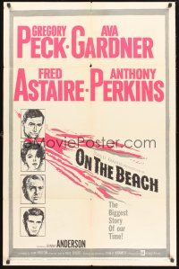 9e683 ON THE BEACH 1sh '59 art of Gregory Peck, Ava Gardner, Fred Astaire & Anthony Perkins!