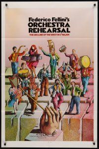 9e690 ORCHESTRA REHEARSAL 1sh '79 Federico Fellini's Prova d'orchestra, cool Bonhomme artwork!