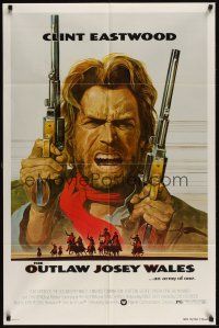 9e695 OUTLAW JOSEY WALES 1sh '76 Clint Eastwood is an army of one, cool double-fisted artwork!