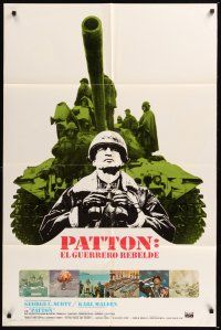 9e701 PATTON Spanish/U.S. 1sh '70 General George C. Scott military World War II classic!