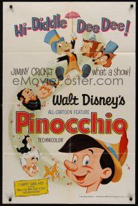 9e707 PINOCCHIO 1sh R71 Disney classic cartoon about a wooden boy who wants to be real!