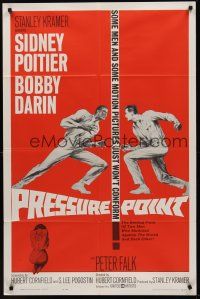 9e720 PRESSURE POINT 1sh '62 Sidney Poitier squares off against Bobby Darin, cool art!
