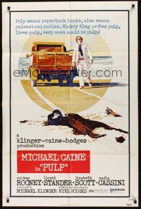 9e732 PULP 1sh '72 Michael Caine, wild murder artwork of girl run over by truck!