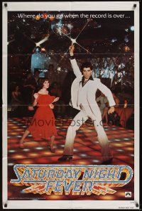 9e769 SATURDAY NIGHT FEVER teaser 1sh '77 best image of disco John Travolta & Karen Lynn Gorney!