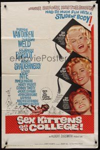 9e788 SEX KITTENS GO TO COLLEGE 1sh '60 sexy art of Van Doren, Tuesday Weld & Bardot's sister!