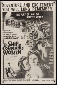 9e793 SHIP OF CONDEMNED WOMEN 1sh '63 Kerima, May Britt, Tania Weber, fury of love-starved women!