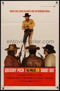 9e797 SHOOT OUT 1sh '71 great full-length image of gunfighter Gregory Peck vs. 3 fast guns!