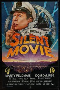 9e802 SILENT MOVIE 1sh '76 Marty Feldman, Dom DeLuise, art of Mel Brooks by John Alvin!