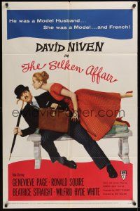 9e804 SILKEN AFFAIR 1sh '56 David Niven is a model husband, sexy Genevieve Page is a French model!