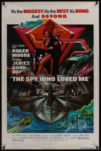 9e827 SPY WHO LOVED ME 1sh '77 great art of Roger Moore as James Bond 007 by Bob Peak!
