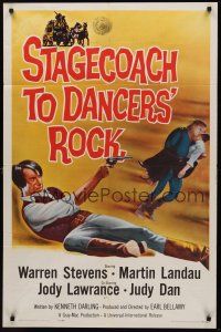 9e830 STAGECOACH TO DANCERS' ROCK 1sh '62 artwork of cowboys Martin Landau & Warren Stevens!