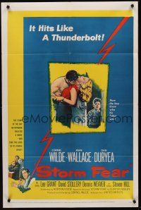 9e845 STORM FEAR 1sh '56 Cornel Wilde, Jean Wallace, Dan Duryea, hits like a thunderbolt!