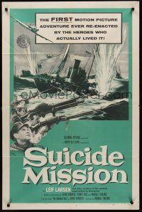 9e856 SUICIDE MISSION 1sh '56 directed by Michael Forlong, WWII English Navy action art!