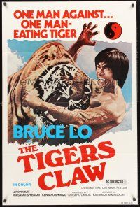 9e903 TIGER'S CLAW 1sh '78 Bruce Lo, wild image of man fighting tiger!