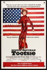 9e912 TOOTSIE style B 1sh '82 full-length Dustin Hoffman in drag by American flag!