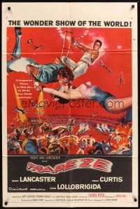 9e922 TRAPEZE 1sh '56 great circus art of Burt Lancaster, Gina Lollobrigida & Tony Curtis!