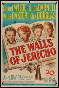 9e947 WALLS OF JERICHO 1sh '48 Cornel Wilde, Darnell, Anne Baxter & Kirk Douglas!