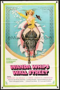 9e948 WANDA WHIPS WALL STREET 1sh '82 great Tom Tierney art of Veronica Hart riding bull, x-rated!