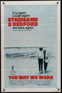 9e954 WAY WE WERE 1sh R75 Barbra Streisand & Robert Redford walk on the beach!