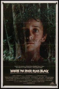 9e967 WHERE THE RIVER RUNS BLACK int'l 1sh '86 Charles Durning, image of boy lost in the Amazon!