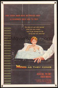 9e970 WICKED AS THEY COME 1sh '56 directed by Ken Hughes, sexy bad girl Arlene Dahl in bed!