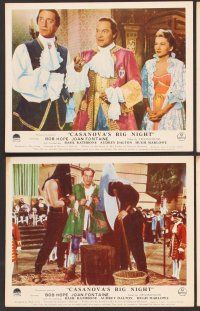9f053 CASANOVA'S BIG NIGHT 8 color English FOH LCs '54 Bob Hope, sexy Joan Fontaine, Basil Rathbone