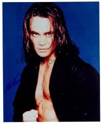 9g095 MARK DACASCOS signed color 8x10 REPRO still '00s close up with open shirt in fight pose!
