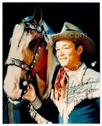 9g108 ROY ROGERS signed color 7.5x9.5 REPRO still '80s great close portrait smiling with Trigger!