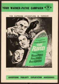 9g353 RAVEN English pressbook '63 art of Boris Karloff, Vincent Price & Peter Lorre!