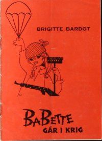 9g168 BABETTE GOES TO WAR Danish program '59 artwork & photos of sexy soldier Brigitte Bardot!