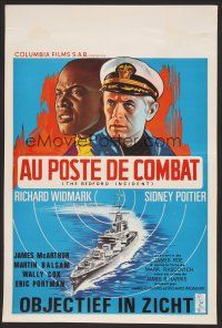 9h401 BEDFORD INCIDENT Belgian '65 Richard Widmark, Sidney Poitier, cool cast & ship art!